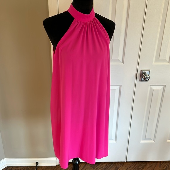A New York Dresses & Skirts - Bright pink high neck halter sleeve swing dress. Knee length. Size medium.